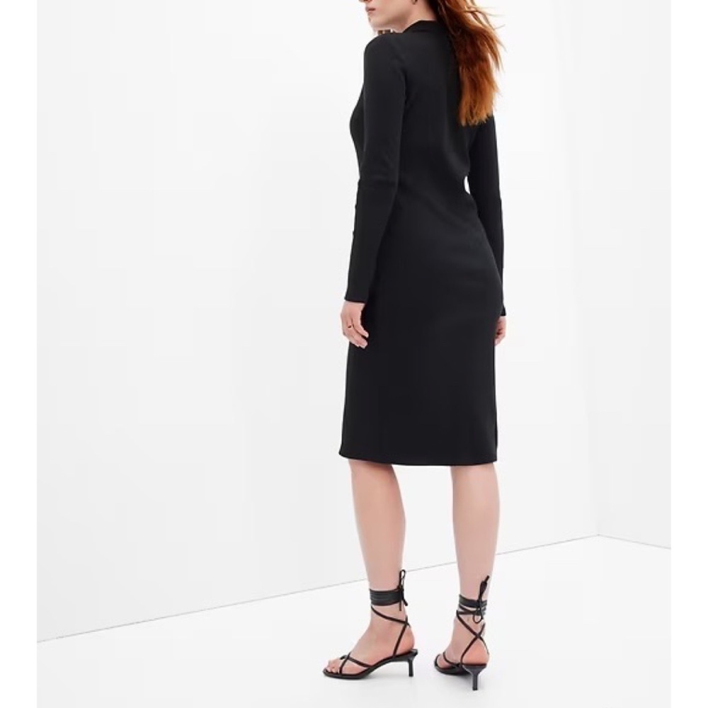 Gap Black Button Down Midi Shirt Dress – Long Sleeve, Collared, Ribbed Knit - Picture 2 of 10
